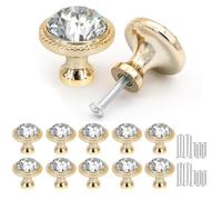 Misuyue 10 pcs Crystal Drawer Knobs, 32mm Chic Cabinet Door Knobs, Gold