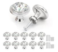Misuyue 10 pcs Crystal Drawer Knobs, 32mm Chic Cabinet Door Knobs, Silvery