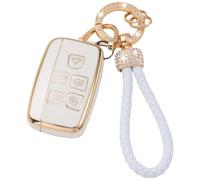 Misuyue Range R-over Key Cover for L-and Discovery LR4 Range R-over Sport Evoque Jaguar XF XJ XJL F-pace, Range R-over Evoque Key Fob Cover, 5 Button TPU Jaguar Key Cover + Leather Rope Clasp (White)