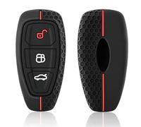 Misuyue Silicone Car Key Fob Cover Compatible with Ford Fiesta Focus Galaxy Fusion Mondeo B-Max C-Max S-Max Mk2 MK3 MK4 MK5 Kuga Ecosport, 3 Button Car Key Protection Case for Ford p-uma (Red)