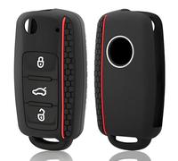 Misuyue Silicone Car Key Fob Covers Compatible with VW Polo Golf 4/5/6 Skoda Passat 3BG/3B Caddy Jetta Beetle Bora Superb Scirocco Leon Tiguan Touareg Sharan, 3 Button Car Key Protection Case (Red)