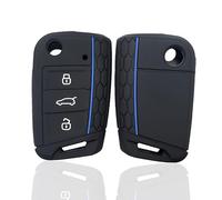 Misuyue Silicone Car Key Fob Covers for VW Golf 7 Mk7 Polo MK6 Touran Tiguan Tarraco T-Roc Seat Leon Cupra Ibiza Skoda Octavia Superb Kodiaq, 3 Button Remote Car Key Protection Case Accessories(Blue)