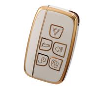 Misuyue Soft TPU Car Key Fob Cover Compatible with Land R-ange R-over LR4 Sport Evoque Jaguar XF XJ XJL XEL XFL F-pace, 5 Button Remote Car Key Protection Case for R-ange R-over Evoque (White)