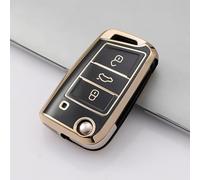Misuyue TPU VW Car Key Fob Covers, Volkswagen Key Cover for VW Golf 7 Mk7 Polo MK6 Touran Tiguan Tarraco T-Roc Seat Leon Cupra Ibiza Skoda Octavia Superb Kodiaq, 3 Button VW Polo Key Cover (Black)