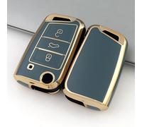 Misuyue TPU VW Car Key Fob Covers, Volkswagen Key Cover for VW Golf 7 Mk7 Polo MK6 Touran Tiguan Tarraco T-Roc Seat Leon Cupra Ibiza Skoda Octavia Superb Kodiaq, 3 Button VW Polo Key Cover (Grey)