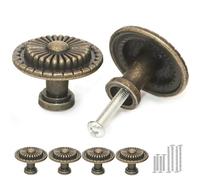 Misuyue Vintage Cabinet Knobs - 4pc Aluminum Alloy Flower Pattern Round Drawer & Door Knobs, 30mm for Cupboards & Kitchen Furniture