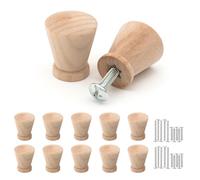 Misuyue Wooden Drawer Knobs Handles, Natural Wooden Door Knobs, 10pcs Taper