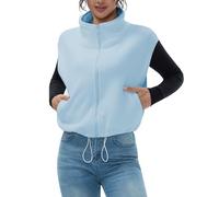 miswek Women's Full Zip Fleece Short Vest Warm Winter Sleeveless Stand Collar Sherpa Crop Coat, Blue, Medium
