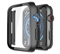 Misxi 2 Pack Hard Case with Glass Screen Protector Compatible with Apple Watch Series 7 41mm, HD Ultra Thin PC Full Body Protective Case for iWatch Series 7, Black