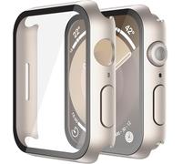 Misxi 2-Pack PC Cover Tempered Glass Screen Protector for Apple Watch Series 9/8/7 45mm, Anti-Drop Scratch Resistant, Lightweight Case for iWatch, Starlight
