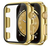 Misxi 2 Pack Tempered Glass Case Compatible for Apple Watch Series 3 Series 2 38mm, Hard PC Screen Protector Overall Protection Scratch-Resistant Cover for iWatch, 1 Gold + 1 Transparent