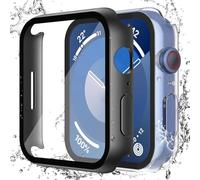 Misxi [2 Pack] Waterproof Case with Button Designed for Apple Watch Series 9 (2023) Series 8 Series 7 45mm, Hard PC Cover with Tempered Glass Screen Protector for iWatch, 1 Black + 1 Transparent