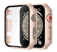 Misxi 2 Pieces Cases for Apple Watch Series 3/2 38mm with Tempered Glass Screen Protector, Heavy Duty PC Protector Ultra Thin Cover for iWatch, 1 Rose Gold + 1 Clear