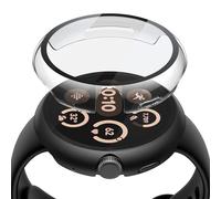 Misxi 2 Pieces PC Cover Tempered Glass Screen Protector Compatible with Google Pixel Watch 3 41 mm, Easy Installation, Ultra-thin, 1 Black + 1 Transparent