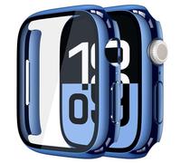 Misxi 2 Pieces PC Protective Cover with Tempered Glass for Apple Watch Series 10 (2024) 46 mm, Ultra-Thin Anti-Drop Scratch Resistant Case for iWatch, 1 Blue + 1 Transparent