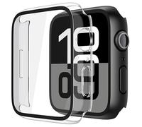 Misxi 2 Pieces PC Protective Cover with Tempered Glass for Apple Watch Series 11/10 42 mm, Ultra-Thin Anti-Drop Scratch Resistant Case for iWatch, 1 Black + 1 Transparent