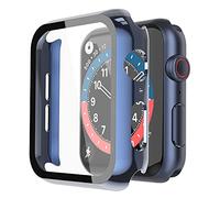 Misxi Hard Case with Glass Screen Protector Compatible with Apple Watch Series 6 / SE / Series 5 / Series 4 40 mm, Pack of 2, 1 Blue + 1 Transparent