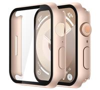 Misxi Pack of 2 Protective Cases for Apple Watch Series 9/8/7 45 mm, Scratch-Resistant Screen Protector with Tempered Glass, Lightweight Case for iWatch, 1 Rose Gold + 1 Transparent