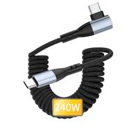 MISYNLON 240W Coiled USB C to USB C Cable, Right Angle Type C Carplay Cable | Fast Charging Cord Tangle Free Portable Cable for Car Phone 17/16/15/Android-(Stretch 3.2-4.5FT)