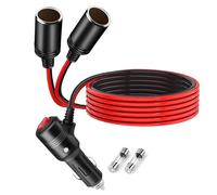 MISYNLON 3.2Ft Car Cigarette Lighter Splitter,1 to 2 Cigarette Lighter Adapter Extension Plug Cord with On/Off Switch, 12V Auto Vehicle 2-Way Y Adapter with Dual Power Charger Port 15A Fuse