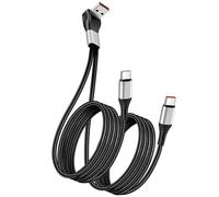 MISYNLON 90Degree USB to Dual Type C Splitter Cable 4.9Ft, Upgrade USB Blind Plug 2 in 1 Type C Multi Charging Cable 66W Data Sync, Braided Nylon, for Car,Phone 15/16,S23/S22/S21,Carplay