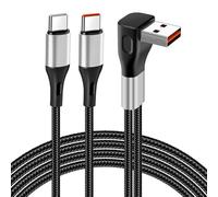 MISYNLON 90Degree USB to Dual Type C Splitter Cable, Upgrade USB Blind Plug 2 in 1 Type C Multi Charging Cable Data Sync, Braided Nylon, for Car,Phone 15/16,S23/S22/S21,Carplay-1.9Ft