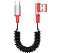 MISYNLON 90Degree USB to Type C Coiled Cable, Upgrade USB Blind Plug,Right Angled Spring USB C 5A Fast Charging Cable Support Charge and Sync for Phone 15/16,S23/S22/S21,Carplay