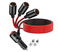 MISYNLON Car Cigarette Lighter Splitter,1 to 3 Cigarette Lighter Adapter Y Cable, 12V 3 Socket Auto DC Power Supply Extension Cord Charger Port, with 15A Fuses, for Tablets,Dashcams,GPS-1M/3.2Ft
