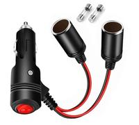 MISYNLON Car Cigarette Lighter Splitter,12V 2 Socket Cigarette Lighter Adapter Extension Plug Cord with On/Off Switch, Auto Vehicle 2-Way Y Adapter with Dual Power Charger Port 15A Fuse-0.2M