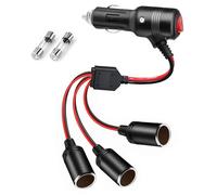 MISYNLON Car Cigarette Lighter Splitter,12V 3 Socket Cigarette Lighter Adapter Y Cable,1 to 3 Auto DC Power Supply Extension Cord Charger Port,with 15A Fuses for Tablets,Dashcams,GPS-0.3M