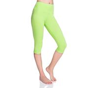 MITAAMI High Waisted 3/4 Lenght Cropped Cotton Pants - Non See Through Capri Leggings Tummy Control Panel Active Pants - Casual Stretchy Sport Gym Yoga Leggings Lime 10