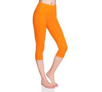 MITAAMI High Waisted 3/4 Lenght Cropped Cotton Pants - Non See Through Capri Leggings Tummy Control Panel Active Pants - Casual Stretchy Sport Gym Yoga Leggings Orange 22