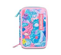Mitama OCEANVIBES Triple Pencil Case with 3 Compartments, 47 Pieces Content, Complete with Pencils, Markers and Pen Holder for Elementary School Girls, Turquoise, Modern