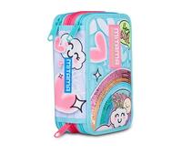 Mitama School Pencil Case 3 Compartments, Super Triple Rainbow Love, Content 47 Pieces, Complete with Pencils, Markers and Pen Holder for Elementary School Girl, Sky Blue, Modern
