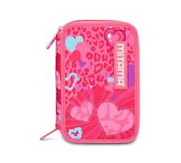 Mitama School Pencil Case 3 Compartments, Triple FURRYPINK, Content 47 Pieces, Complete with Pencils, Markers and Pen Holder for Elementary School Girl, Fuchsia, modern