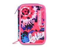 Mitama School Pencil Case 3 Compartments, Triple Type, Content 47 Pieces, Complete with Pencils, Markers and Pen Holder for Elementary School Girl, Fuchsia, Modern