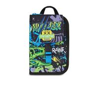 Mitama School Pencil Case 4 Zip, Black, Triple Compartment Pen Holder Complete with Pens, Pencils, Colours, Accessories Backpack, Elementary School, Children, Black, Modern