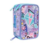 Mitama School Pencil Case with 3 Compartments, Double Diamond with Markers, Pencils, Crayons etc., multi-coloured, Taglia Unica