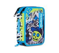 Mitama School Pencil Case with 3 Compartments, SCHOOL SKATE with Markers, Pencils, Crayons etc., multi-coloured, Taglia Unica
