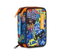 Mitama School Pencil Case with 3 Compartments, SKATE DREAM, with Markers, Pencils, Crayons etc., multi-coloured, Taglia Unica