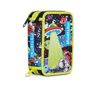 Mitama School Pencil Case with 3 Compartments, Space Disc, with Markers, Pencils, Crayons etc., multi-coloured, Taglia Unica