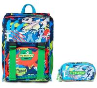 Mitama Taglia Unica Expandable School Backpack with Front Pocket, Blue and Green Child + Pen Holder for Children, Black
