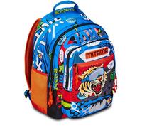 Mitama Tiger Wild Triple Compartment Backpack with Front Pocket, Blue and Black, Elementary School and Leisure, Boy, blue, Taglia unica, Rucksack Backpacks