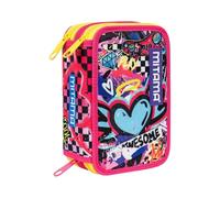 Mitama Urban Queen School Pencil Case with 3 Compartments, with Markers, Pencils, Crayons etc., multi-coloured, Taglia Unica