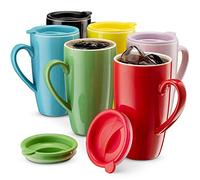 MITBAK 6-Pack Ceramic Coffee Mug Set with Lids (16-Ounce) | Large Colored Insulated Tumbler Mugs Set Great for Taking Your Coffee & Tea To-Go | Excellent Choice for Camping, Travel & Office