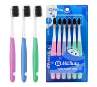 MitButy Soft Manual Toothbrush 6-Pack Charcoal Tooth Brush for Adults, Multipack Toothbrushes with Activated Charcoal, Soft Tapered Bristles, Compact Head & Ergonomic Handle