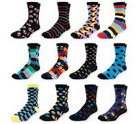 Mitch Bogen Men's Colourful Dress Socks - Fun Patterned Funky Crew Socks for Men - Pack of 12, Style 1, Shoe Size: 12-16