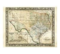 Mitchell 1860 Map Texas County USA State Premium Wall Art Canvas Print 18X24 Inch