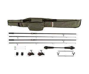 Mitchell GT Pro Carp Fishing Set, 2 Rods & Reels Combo with Pre-Spooled Line, Adjustable Rod Holder, Bite Alarms & Hangers, Beginner-Friendly Complete Carp Fishing Kit for Lakes & Rivers