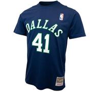 Mitchell & Ness Name & Number T-Shirt (NBA | HWC | NFL), Dallas Mavericks Dirk Nowitzki Dark Blue, M